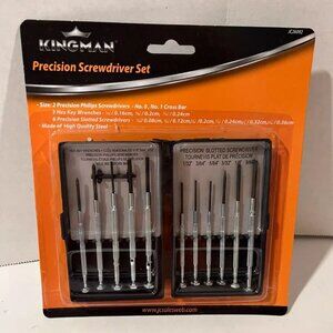 Precision Screwdriver Set, Kingman, 2 Philips 3 Hex 6 Slotted Screwdrivers NEW